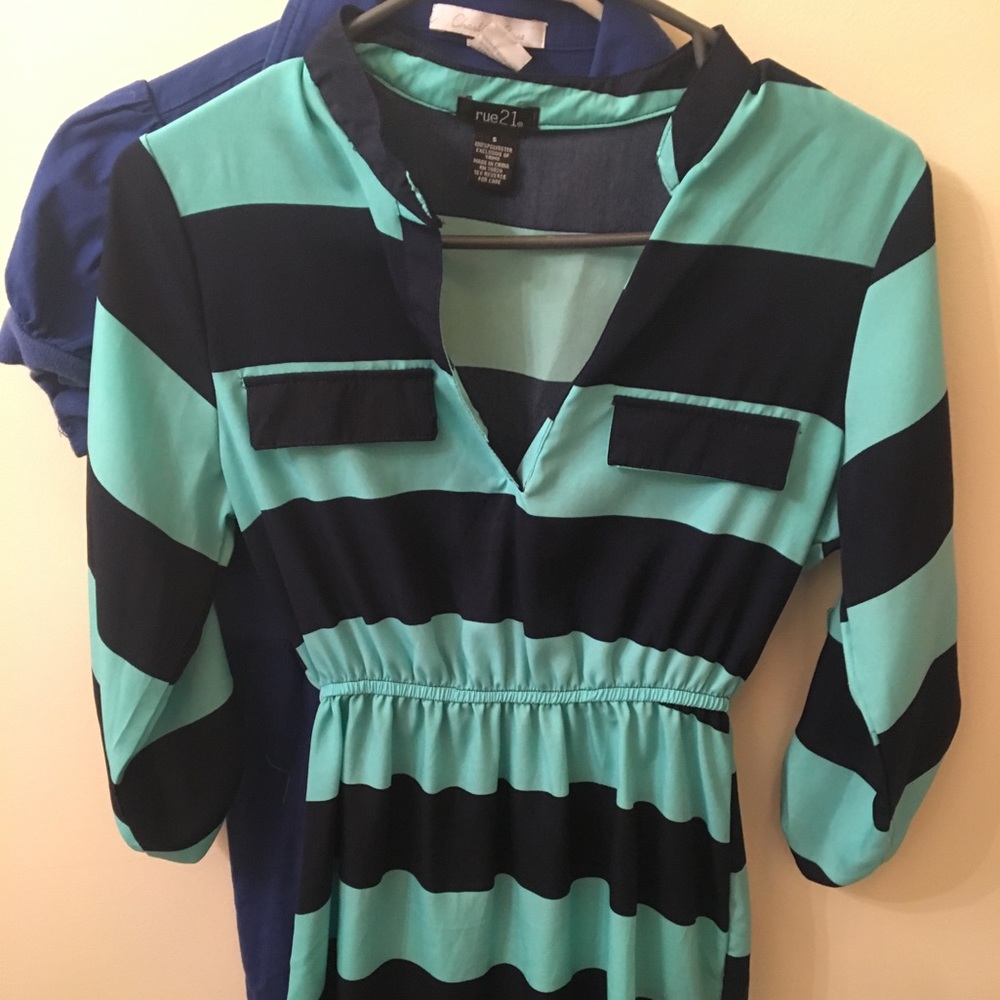 Teal and navy striped dress